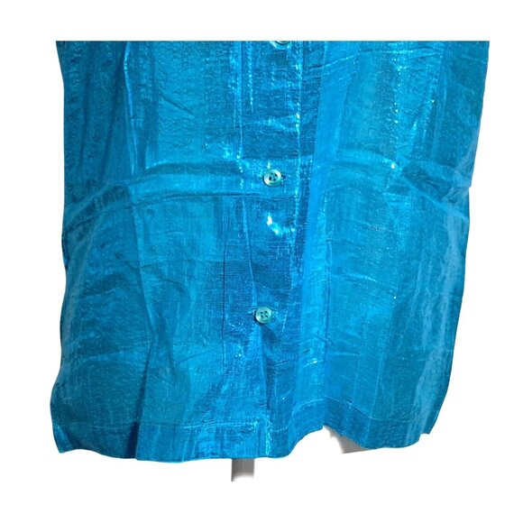Vintage Blue Top Womens Size 3 Metallic Button Up Short Sleeve Shirt by Nina NOS - Picture 9 of 14